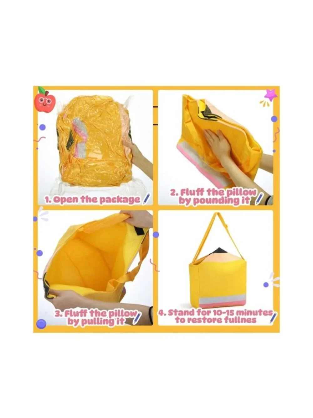 Pencil Shaped Tote Bags Set Yellow Teacher Back-To-School Supplies